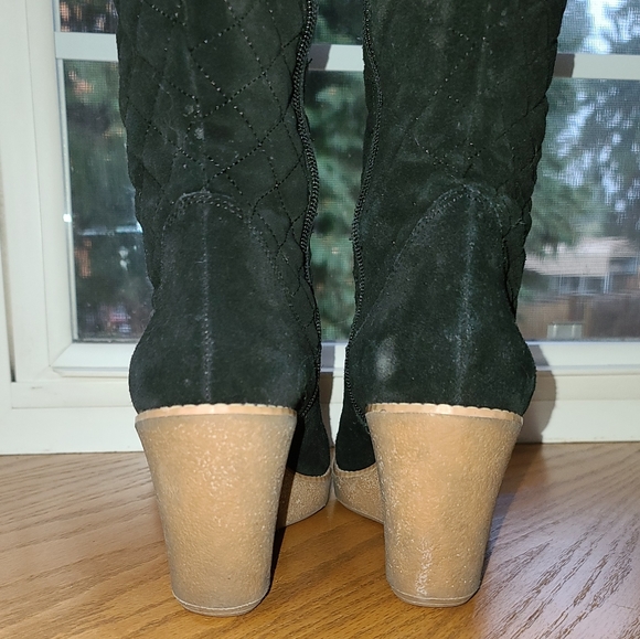 Boot black with grey wedge heel knee High boot - Picture 4 of 15